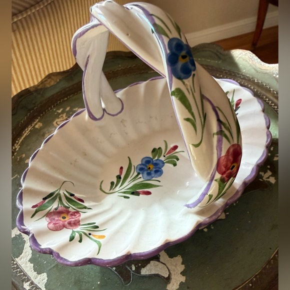 Other - Floral Ceramic Basket with Handle made in Italy